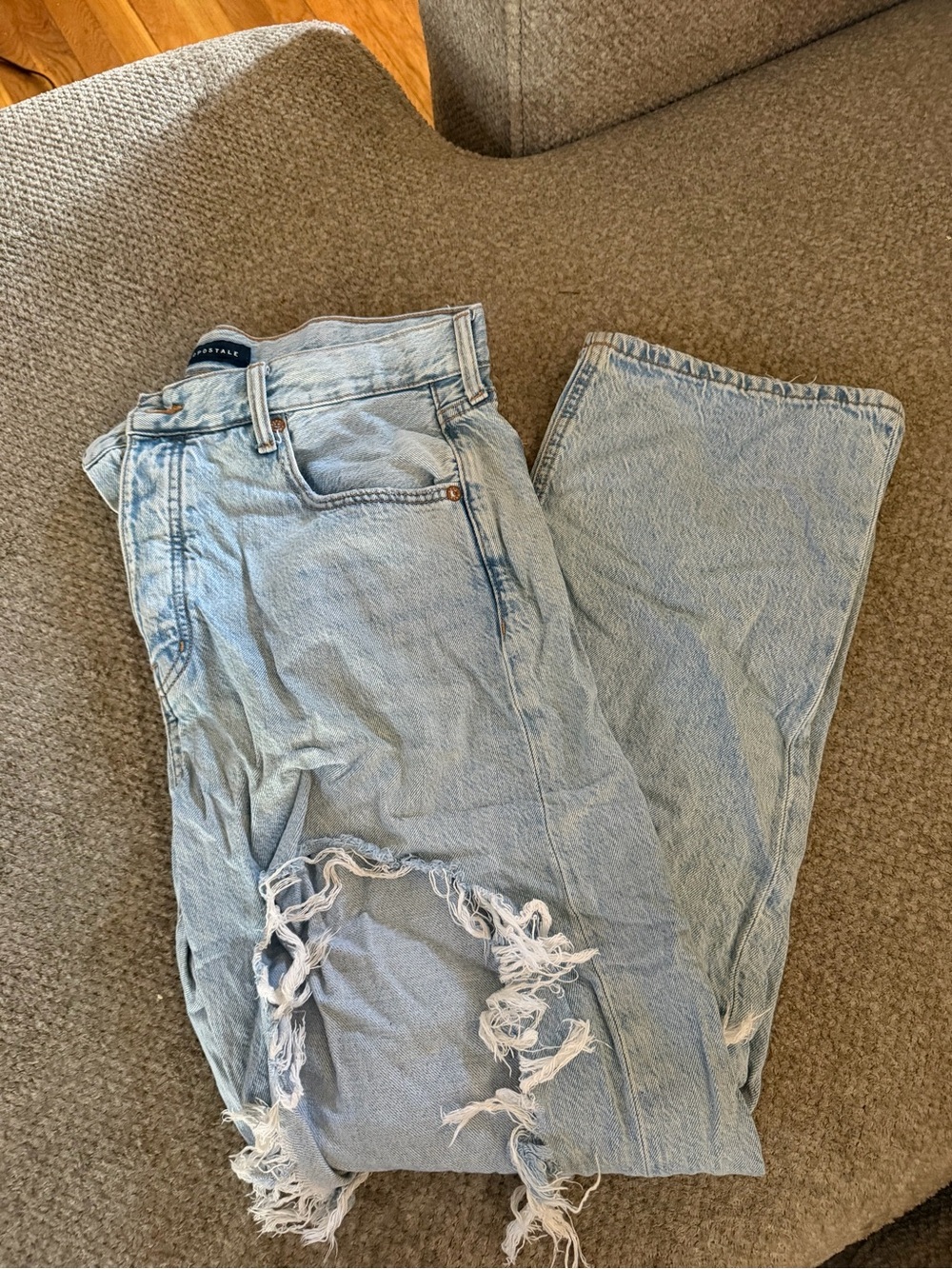 Aeropostale Light Blue Distressed Wide-Leg Jeans
